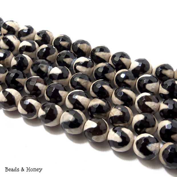 Black Striped Agate S Pattern Round Faceted 12mm (14 Inch Strand)
