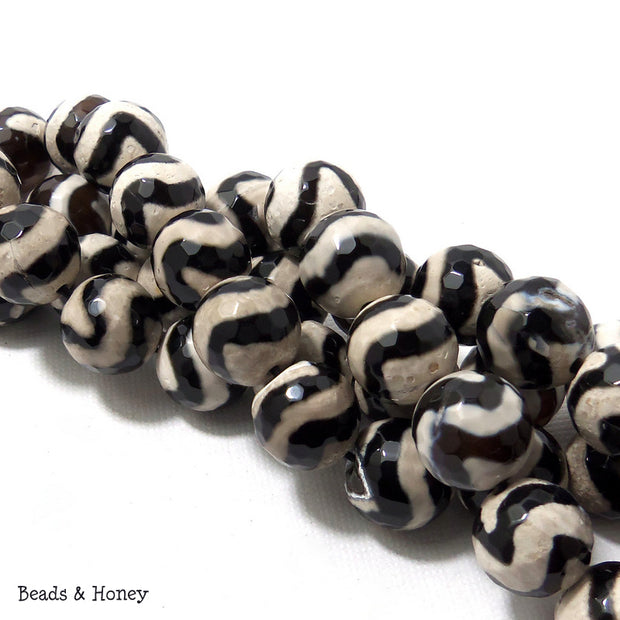 Black Striped Agate Double Wave Round Faceted 12mm (Half Strand, Qty Pricing)