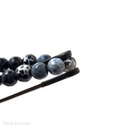 Dark Blue Black Antiqued Fired Agate Round Faceted 6mm (Full Strand)