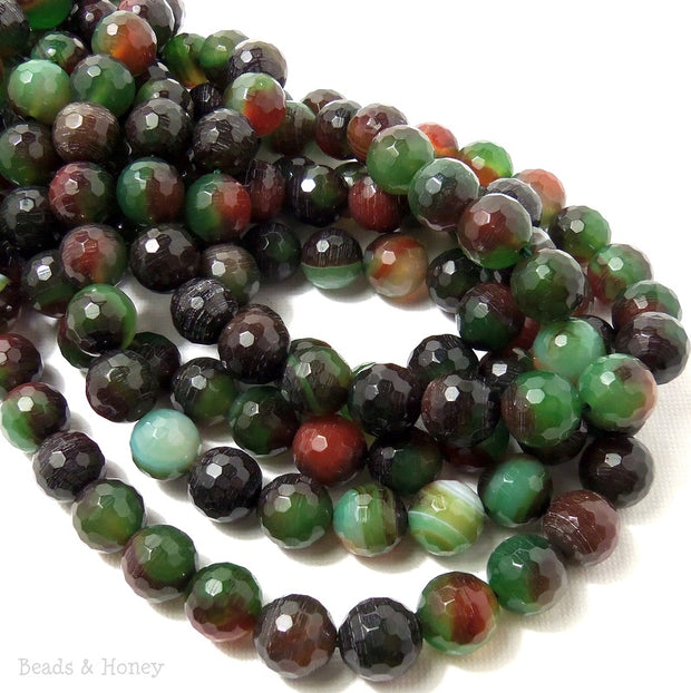 Green Orange and Black Fired Agate Round Faceted 10mm (Half Strand, Qty Pricing)