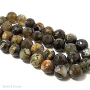 Fired Agate Bead Gray/Yellow/Olive/Green/Brown Round Faceted 10mm (15 Inch Strand) 