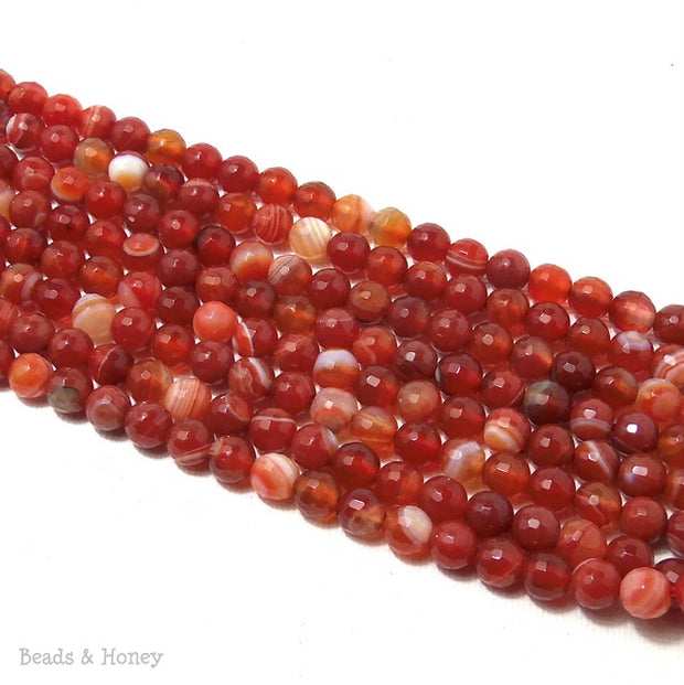 Red Orange White Banded Agate Round Faceted 6mm (Full Strand)