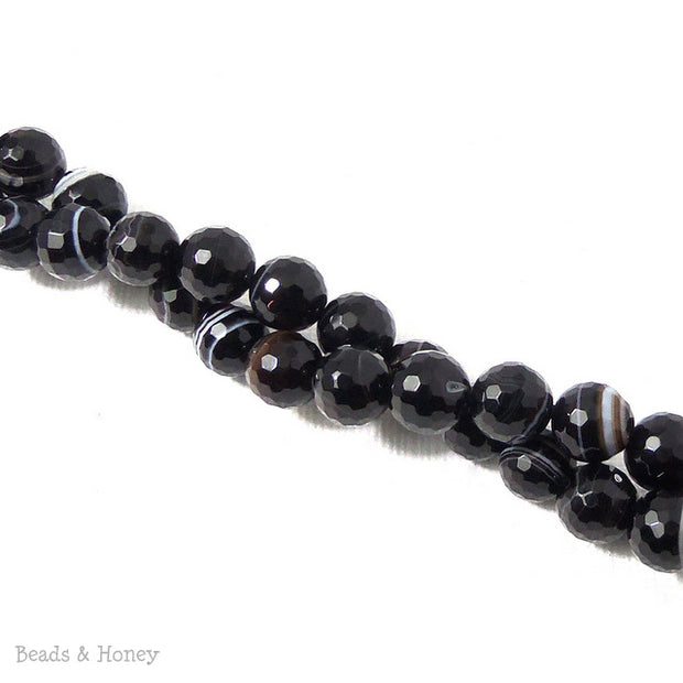 Black Line Agate Bead Round Faceted 8mm (15 Inch Strand)