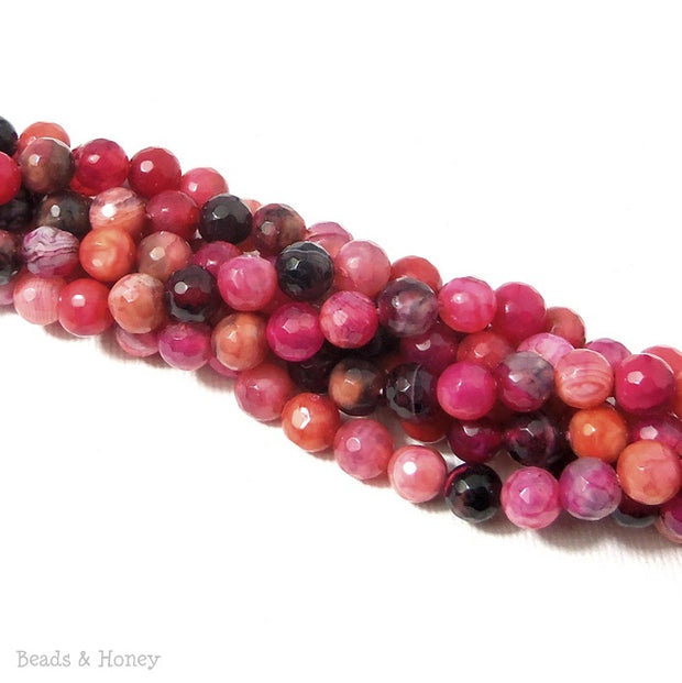 Fired Agate Bead Pink/Orange/Black Round Faceted 6mm (15 Inch Strand)  