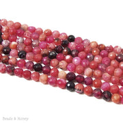 Fired Agate Bead Pink/Orange/Black Round Faceted 6mm (15 Inch Strand)  