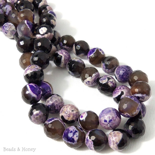 Fired Agate Bead Purple/Black Round Faceted 10mm (15 Inch Strand)  