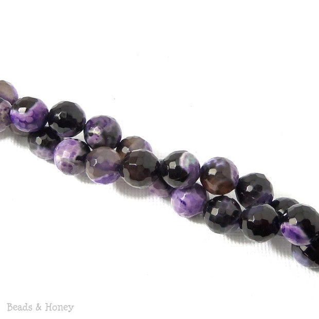 Fired Agate Bead Purple/Black Patch Round Faceted 8mm (15 Inch Strand) 