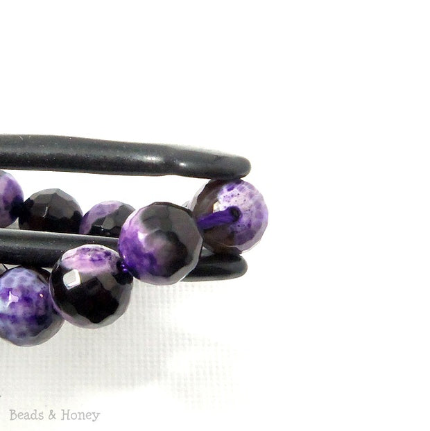 Fired Agate Bead Purple/Black Patch Round Faceted 8mm (15 Inch Strand) 