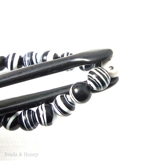 Black/White Zebra Striped Bead Round Smooth 6mm (16 Inch Strand) 