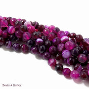 Purple/Magenta Striped Fired Agate Round Faceted 8mm (Full Strand)