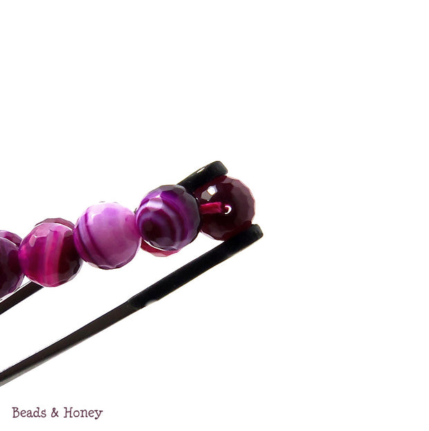 Purple/Magenta Striped Fired Agate Round Faceted 8mm (Full Strand)