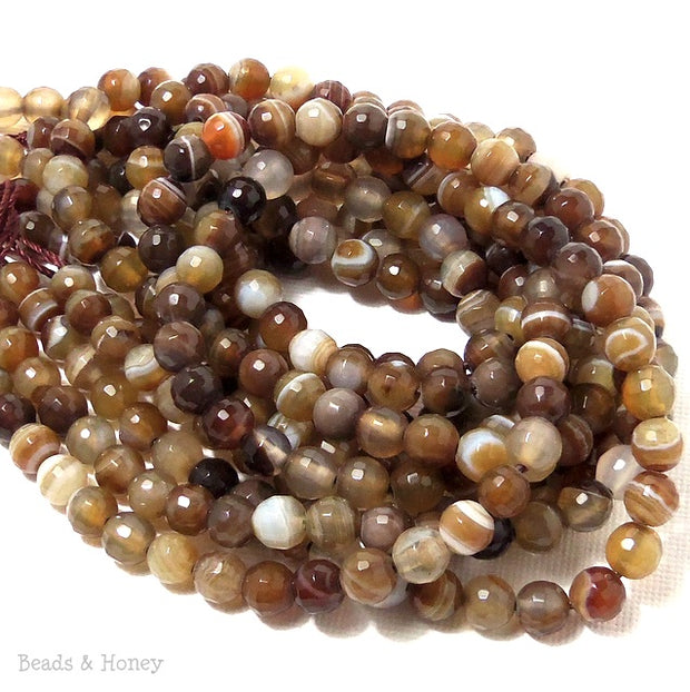 Brown White Agate Banded Round Faceted 6mm (Full Strand)