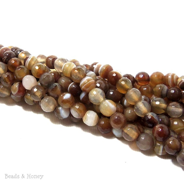 Brown White Agate Banded Round Faceted 6mm (Full Strand)