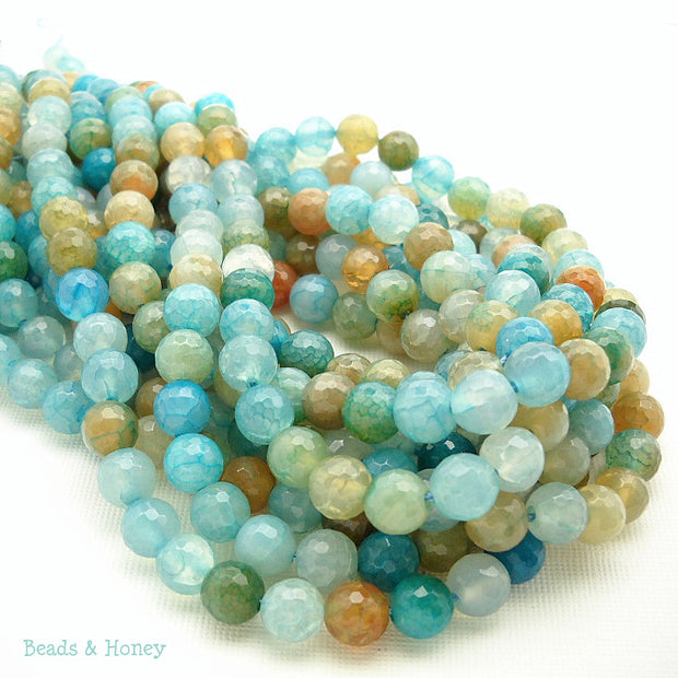 Fired Crackle Agate Aqua Blue Round Faceted 8mm (15 Inch Strand)