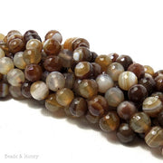 Brown White Agate Banded Round Faceted 8mm (Full Strand)