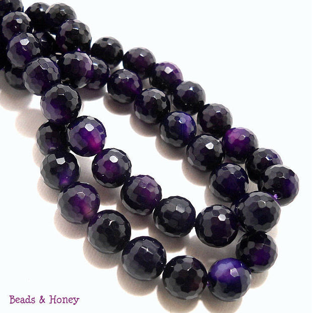 Fired Agate Bead Dark Purple Round Faceted 10mm (15-15.5 Inch Strand)  