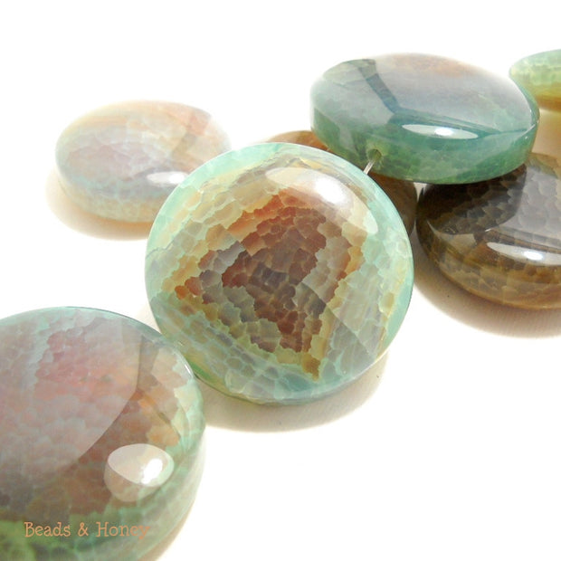 Aqua Fired Agate Round Coin Focal 35-45mm (1pc)