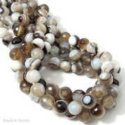 Banded Agate Bead White/Brown/Black Round Faceted (15 Inch Strand)