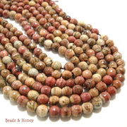 Pink and Brown Antiqued Fired Agate Round Faceted 6mm (Full Strand)