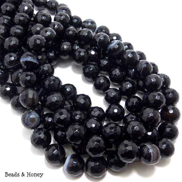 Black Banded Agate Round Faceted 12mm (Half Strand)