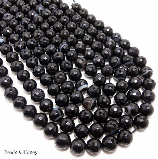 Black Banded Agate Round Faceted 12mm (Half Strand)