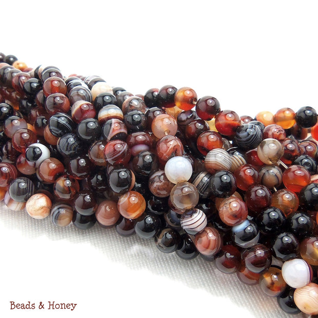 Agate Banded Brown/Black/White Round Smooth 6mm (Full Strand)