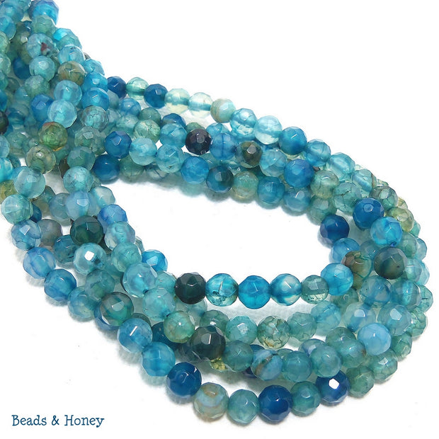 Aqua Fired Agate Round Faceted 4mm (Full Strand)