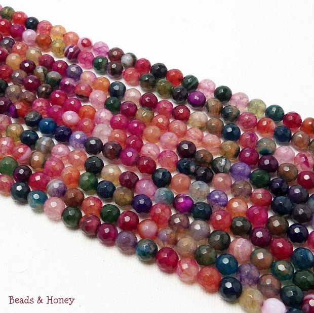 Pink Rainbow Fired Agate Round Faceted 6mm (Full Strand)