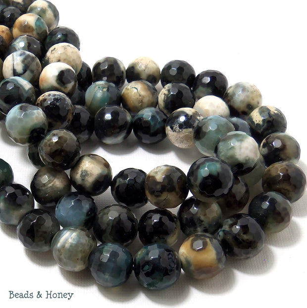 Safari Black Fired Agate Round Faceted 12mm (Full Strand)