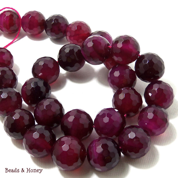 Agate Fired Magenta Round Faceted 14mm (Half Strand, 14pcs)
