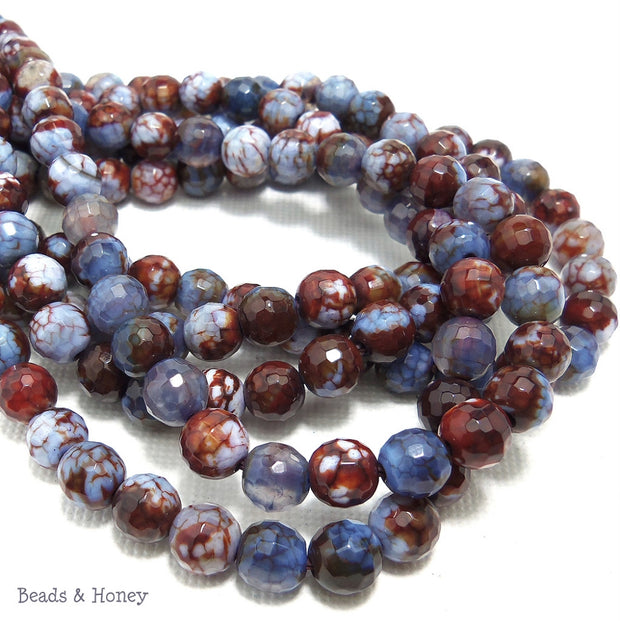 Agate Fired Blue Red-Brown Round Faceted 6mm (Full Strand)