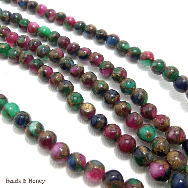 Mosaic Agate Red Green Blue Round Smooth 6mm (Full Strand)