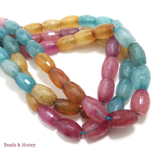 Agate Dyed Pink Blue Yellow Rice Faceted 7x10mm (Full Strand)