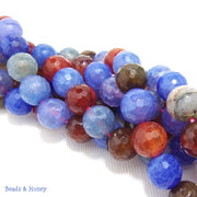 Agate Fired Periwinkle Blue Orange Brown Round Faceted 10mm (Full Strand)