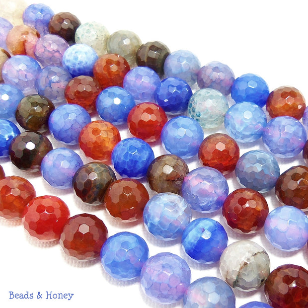 Agate Fired Periwinkle Blue Orange Brown Round Faceted 10mm (Full Strand)