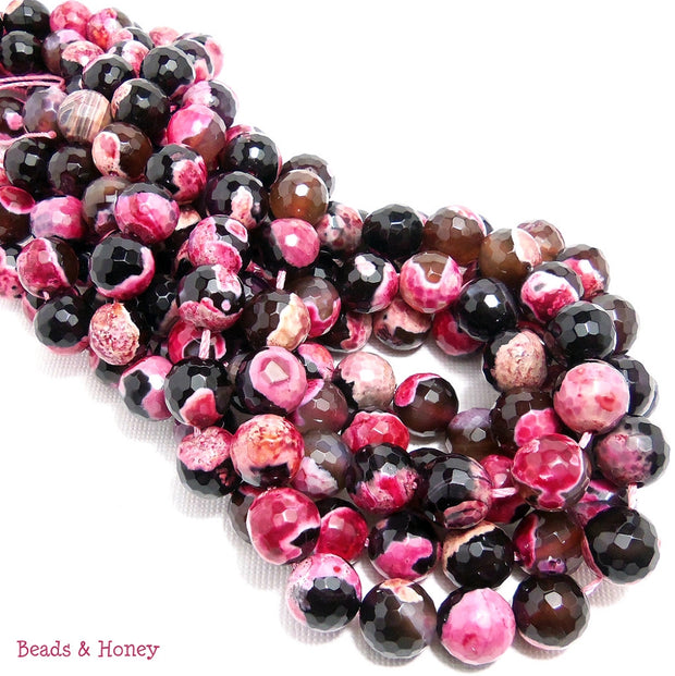 Pink and Black Fired Agate Round Faceted 10mm (Full Strand)