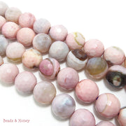 Agate Fired Pink Gray Round Faceted 14mm (Half Strand)