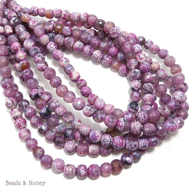 Agate Fired Purple White Black Round Faceted 6mm (Full Strand)