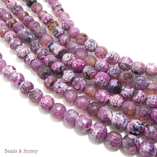 Agate Fired Purple White Black Round Faceted 6mm (Full Strand)