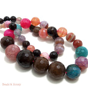 Agate Fired Rainbow Graduated Round Faceted 6-16mm (Full Strand)