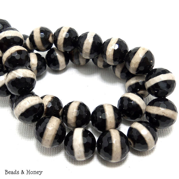 Black Striped Agate Round Faceted 10mm (Full Strand)