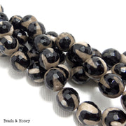 Black Wave Pattern Agate Round Faceted 10mm (Half-Strand)