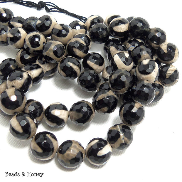 Black Wave Pattern Agate Round Faceted 10mm (Half-Strand)