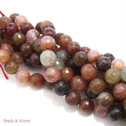 Agate Fired Brown/Pink/Green Round Faceted 8mm (Full Strand)