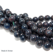 Dark Blue Apatite w/Brown Matrix Round 10mm (Full Strand)