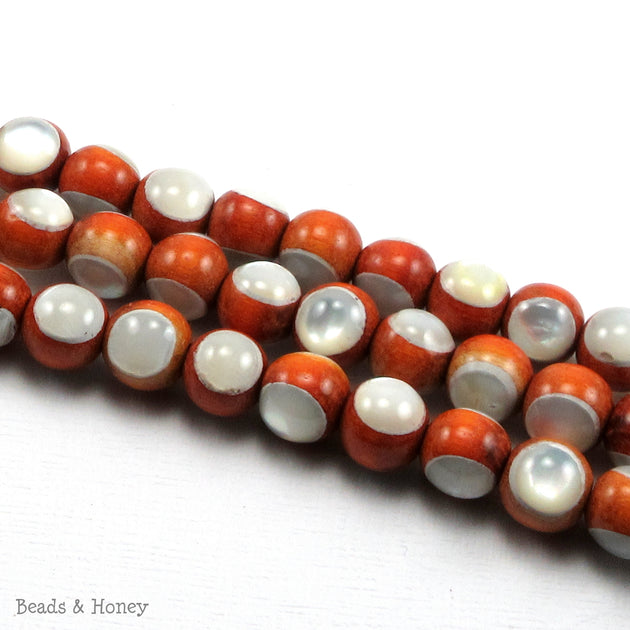 Sibucao Wood Bead with White Mother of Pearl Inlay Round 8mm (8-Inch S ...