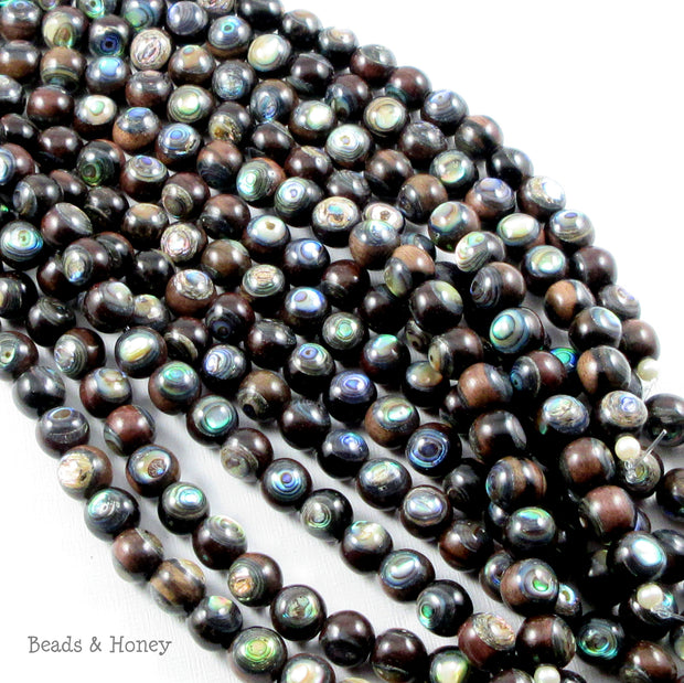 Ebony Wood Beads with Abalone Shell Round 10mm (8-Inch Strand)