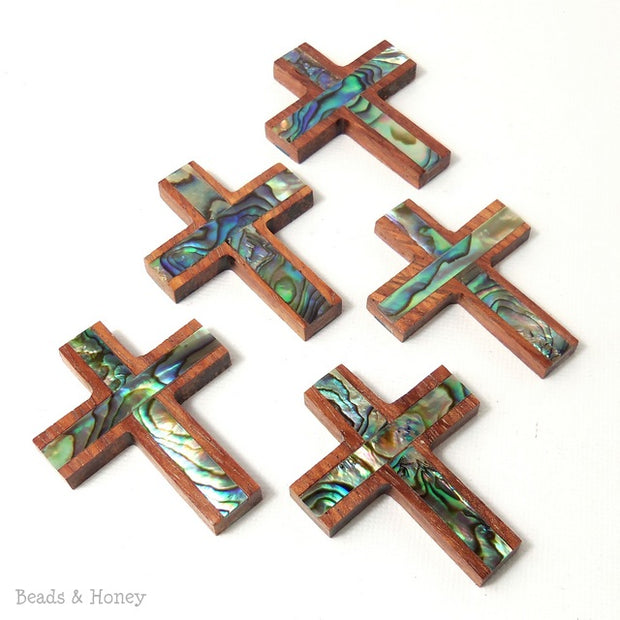 Bayong Wood Cross with Abalone Shell Focal Pendant 40x30mm (1pc)