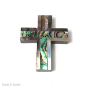 Black Lip Shell Cross with Abalone Shell Focal Pendant 40x30mm (1pc)  