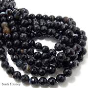 Black Agate Banded Round Faceted 10mm (Full Strand)